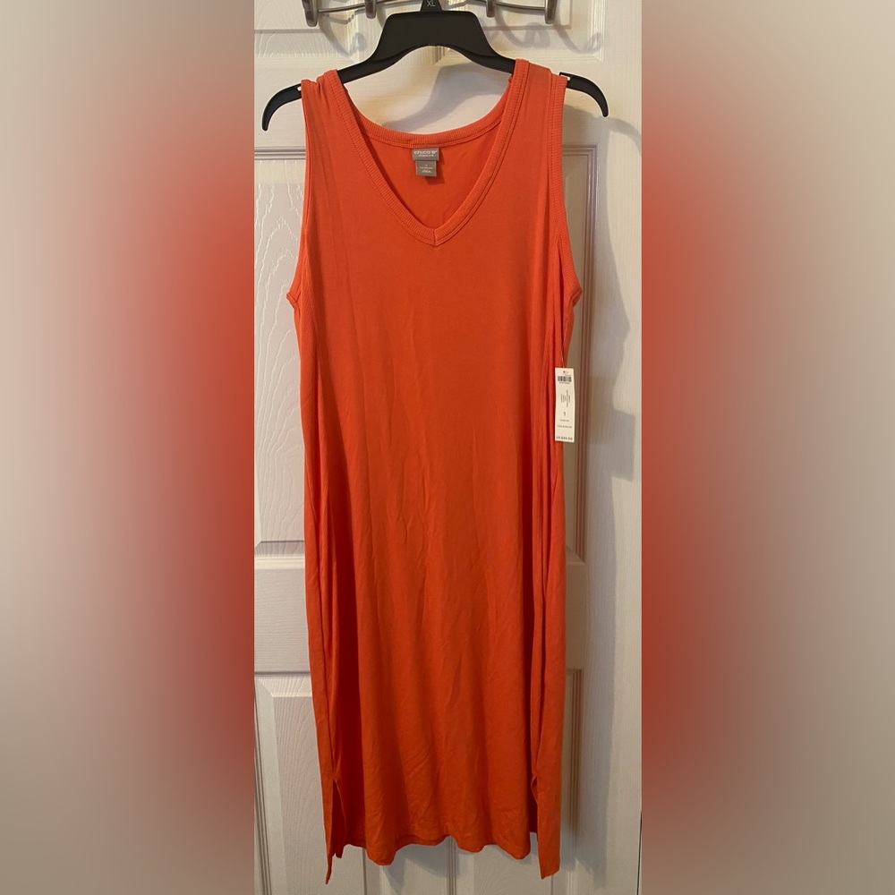Chico's Sleeveless V‑Neck Midi Dress in Bright Orange